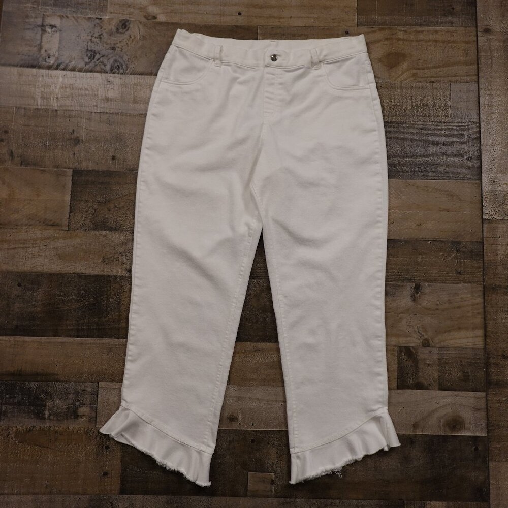 HUE Ruffle Hem Pants Women’s XL White Stretch 28” Inseam